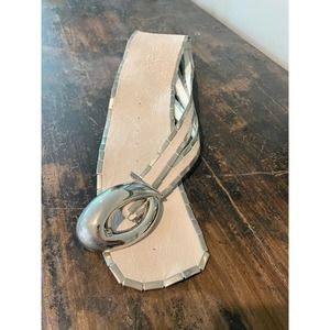 1980s Style Designer White and Silver Leather Belt